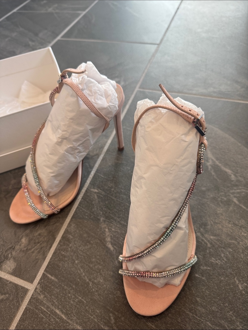 SCHUTZ Blush Pink Crystal-Strap Stiletto Sandals